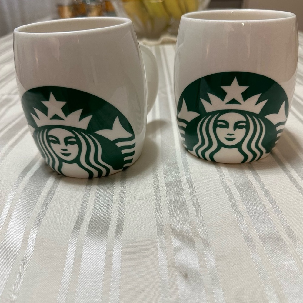 Starbucks Vintage 2010 14oz. White and Green Ceramic Mugs